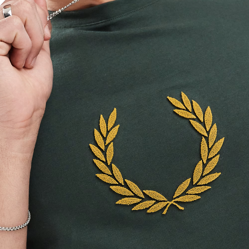Fred Perry Mens T Shirt Textured Laurel Wreath Logo Crew Neck Short Sleeve Summer Tee