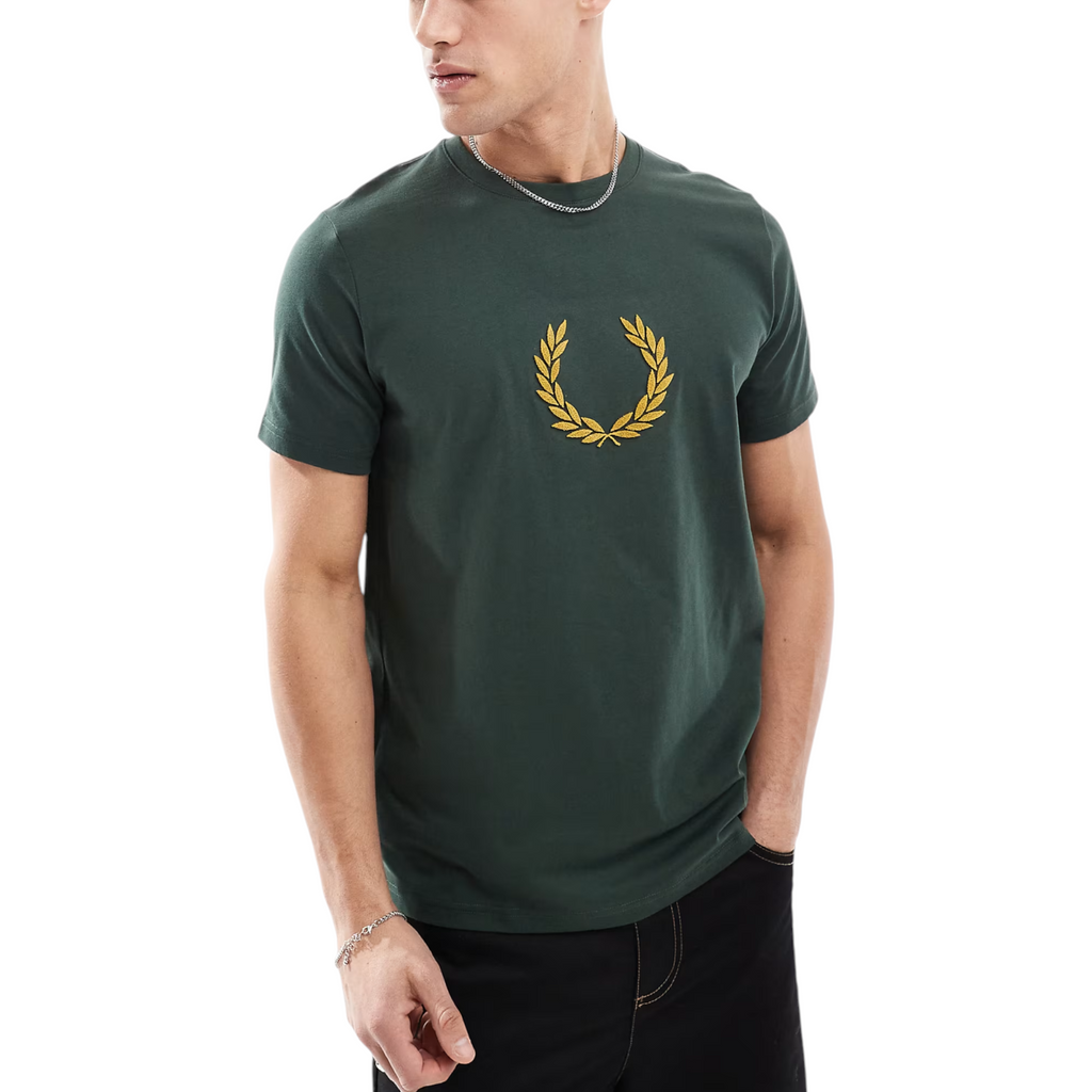 Fred Perry Mens T Shirt Textured Laurel Wreath Logo Crew Neck Short Sleeve Summer Tee