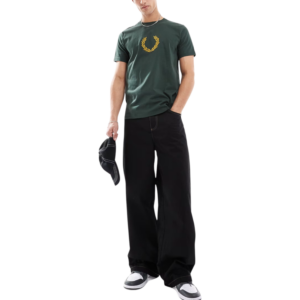 Fred Perry Mens T Shirt Textured Laurel Wreath Logo Crew Neck Short Sleeve Summer Tee