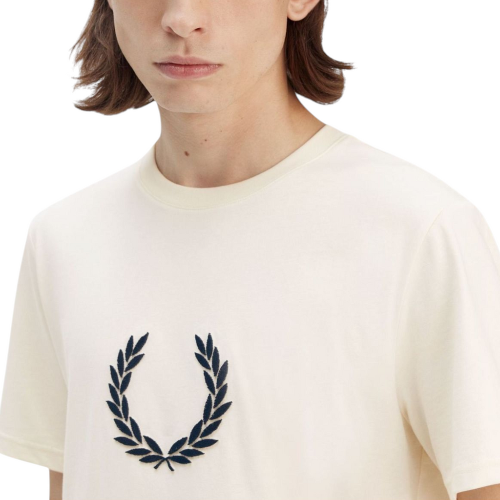 Fred Perry Mens T Shirt Textured Laurel Wreath Logo Crew Neck Short Sleeve Summer Tee