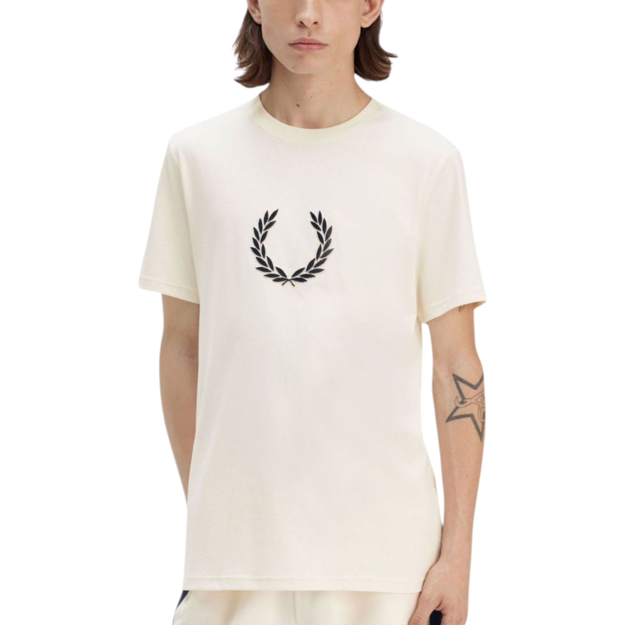 Fred Perry Mens T Shirt Textured Laurel Wreath Logo Crew Neck Short Sleeve Summer Tee