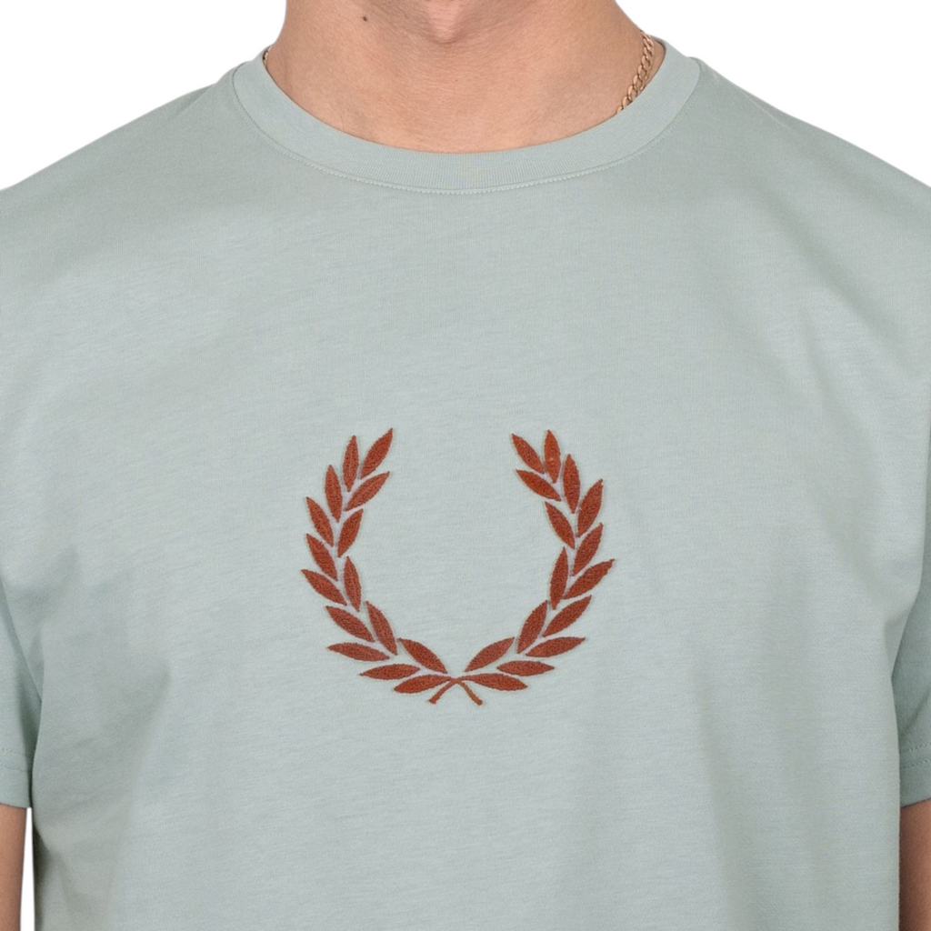 Fred Perry Mens T Shirt Textured Laurel Wreath Logo Crew Neck Short Sleeve Summer Tee