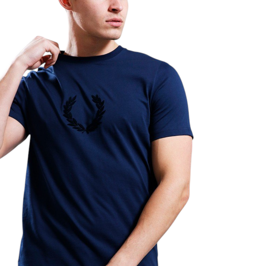 Fred Perry Mens T Shirt Textured Laurel Wreath Logo Crew Neck Short Sleeve Summer Tee