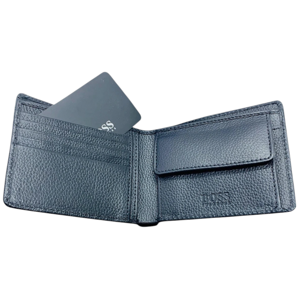 Hugo Boss Mens Genuine Leather Wallet Traveller Bifold Credit Card Holder Black