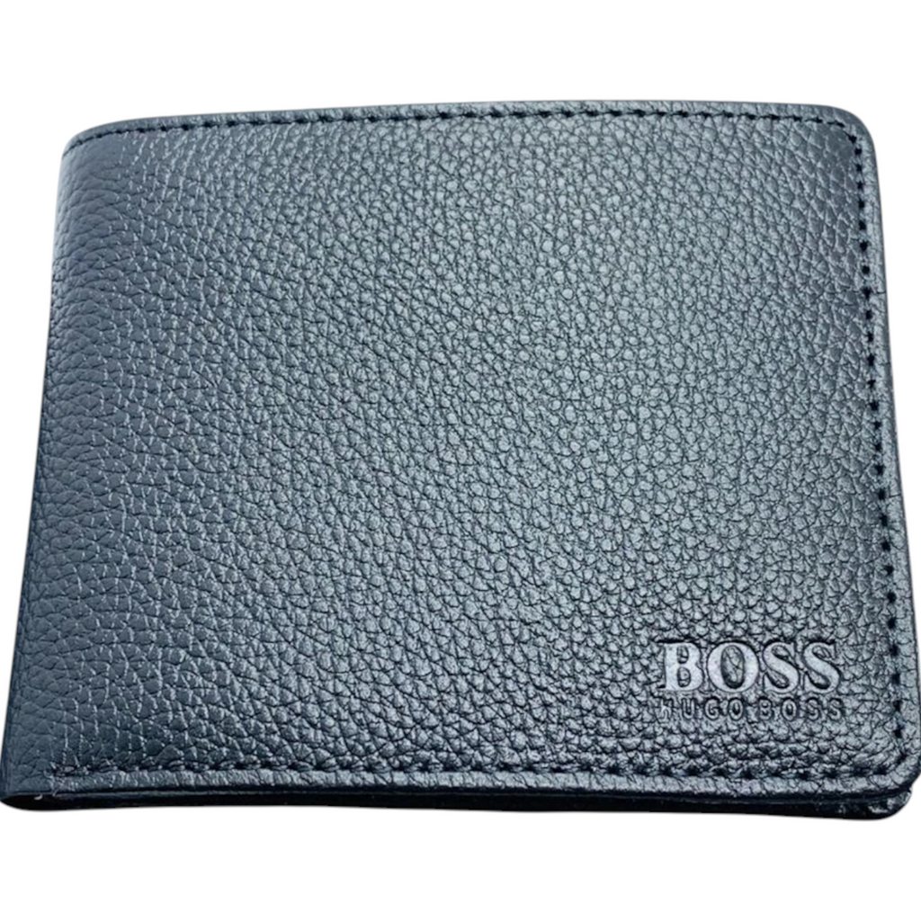 Hugo Boss Mens Genuine Leather Wallet Traveller Bifold Credit Card Holder Black