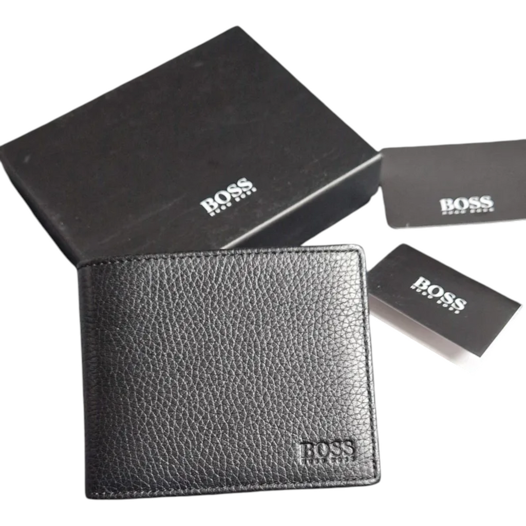 Hugo Boss Mens Genuine Leather Wallet Traveller Bifold Credit Card Holder Black