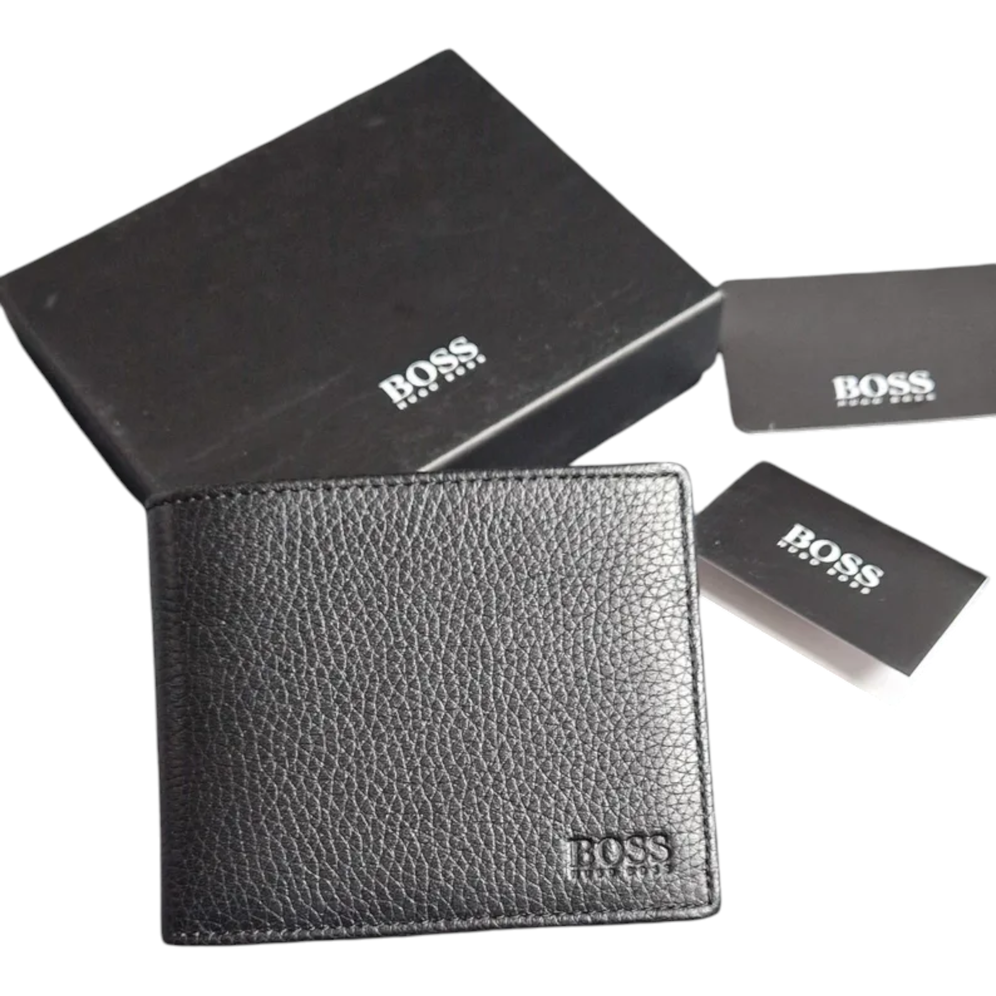 Hugo Boss Mens Genuine Leather Wallet Traveller Bifold Credit Card Holder Black