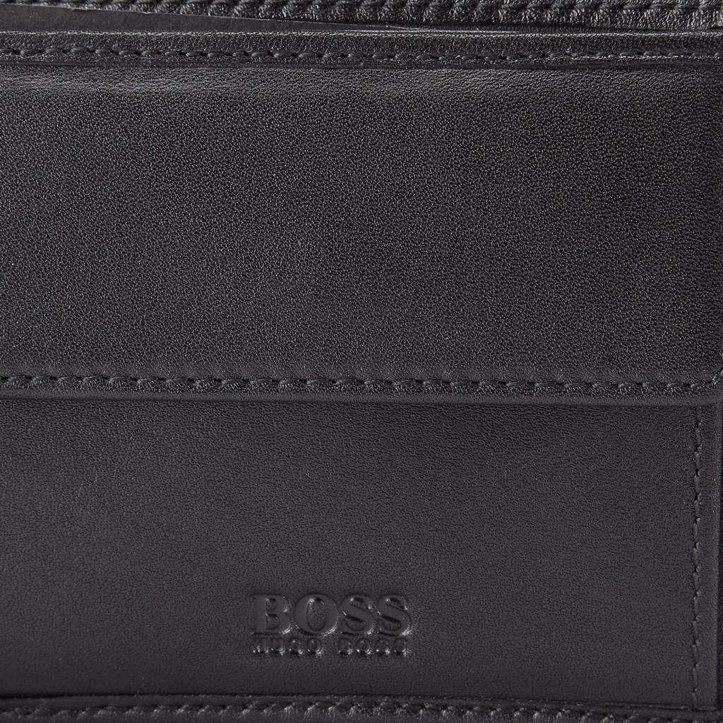Hugo Boss Mens Wallet Asolo Genuine Leather Wallet Bifold Credit Card Holder Black