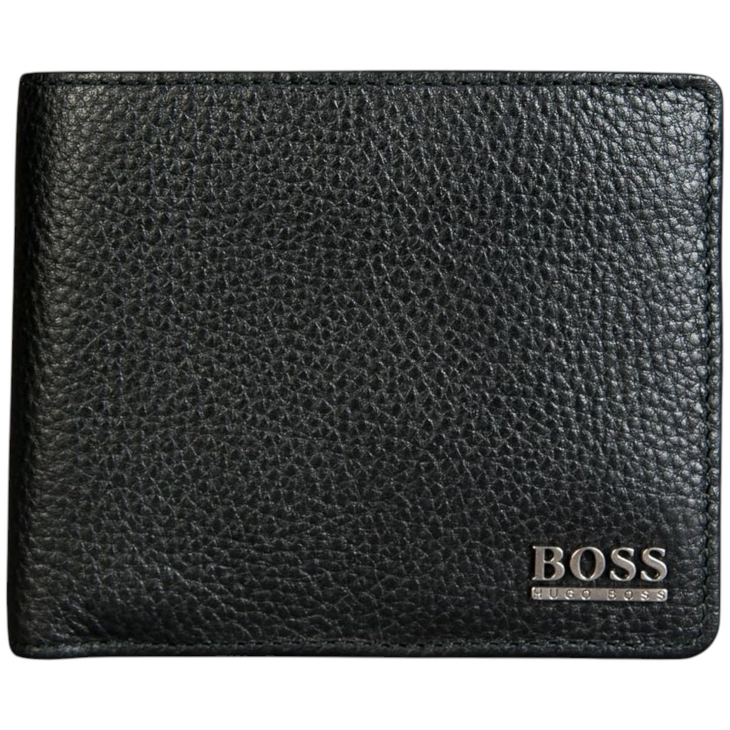 Hugo Boss Mens Genuine Leather Wallet Moneme Bifold Credit Card Holder Black