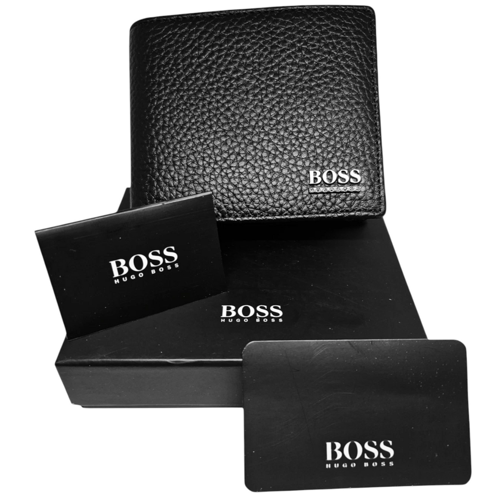 Hugo Boss Mens Genuine Leather Wallet Moneme Bifold Credit Card Holder Black