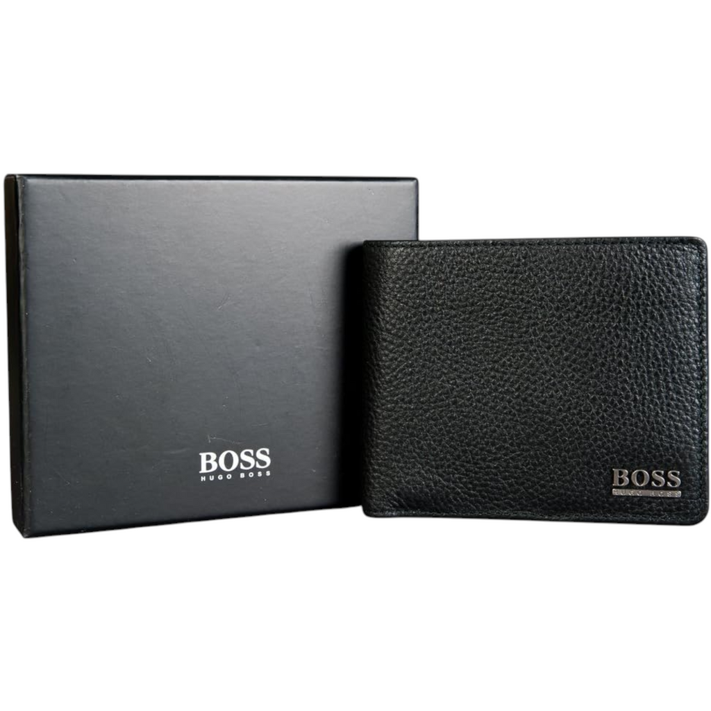Hugo Boss Mens Genuine Leather Wallet Moneme Bifold Credit Card Holder Black