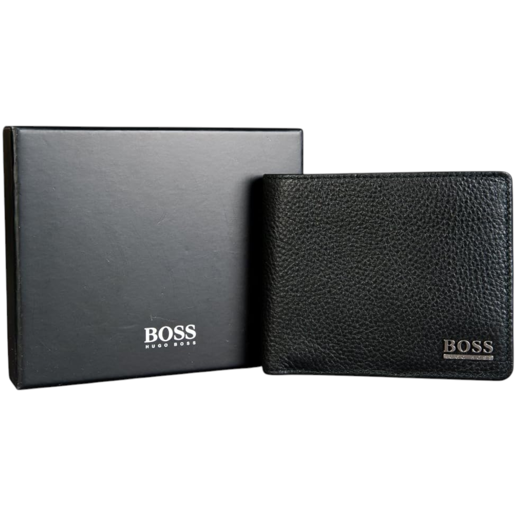Hugo Boss Mens Genuine Leather Wallet Moneme Bifold Credit Card Holder Black