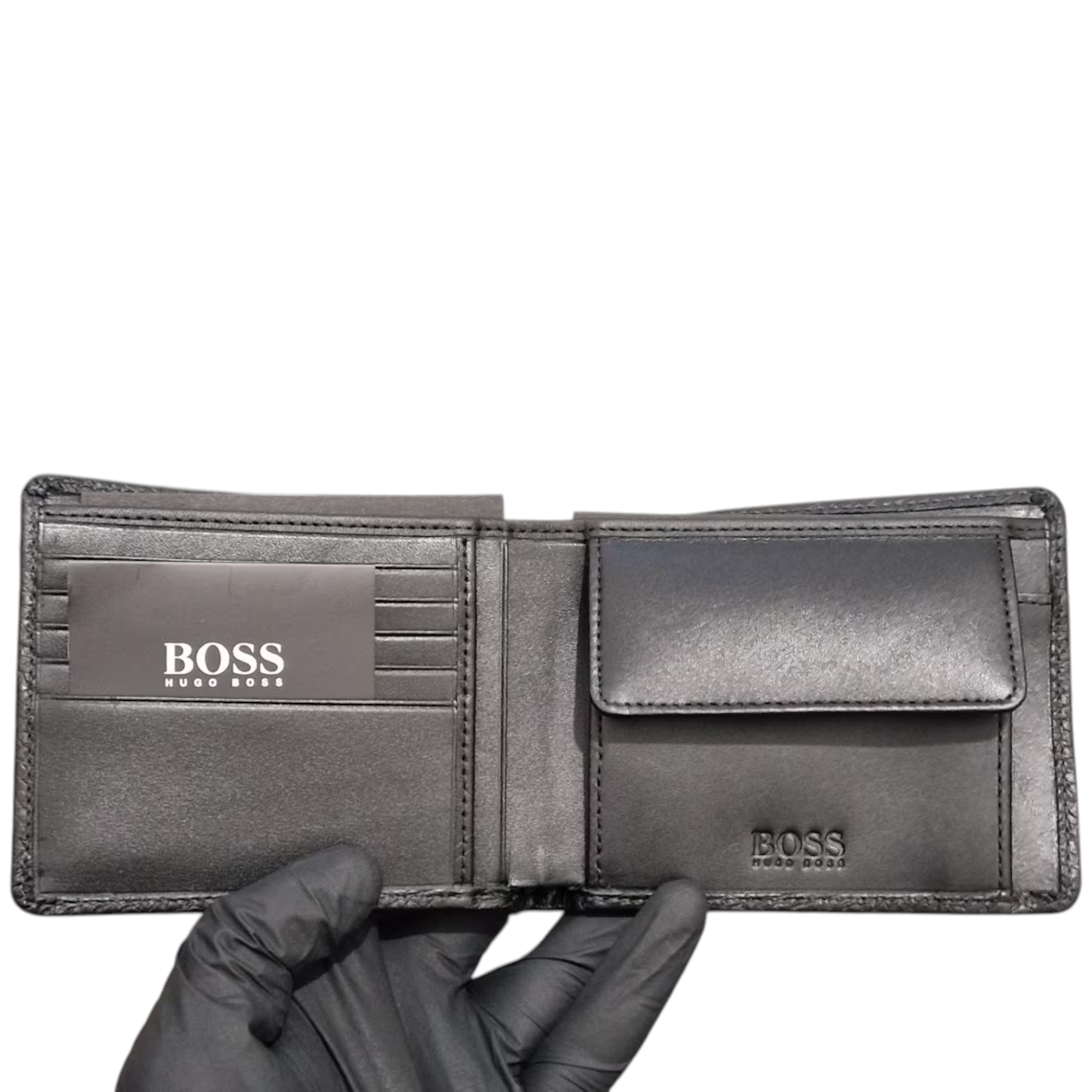 Hugo Boss Mens Genuine Leather Wallet Moneme Bifold Credit Card Holder Black