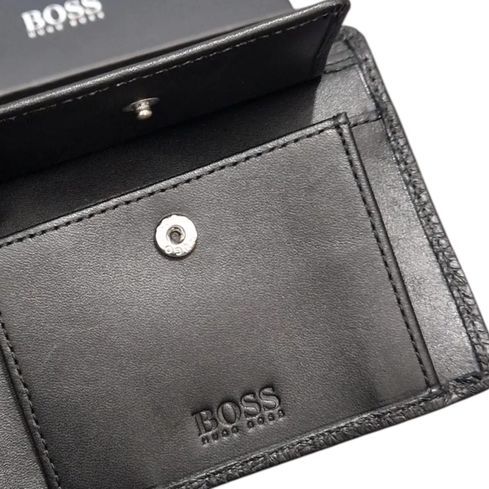 Hugo Boss Mens Genuine Leather Wallet Moneme Bifold Credit Card Holder Black