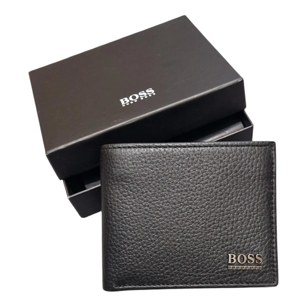 Hugo Boss Mens Genuine Leather Wallet Moneme Bifold Credit Card Holder Black