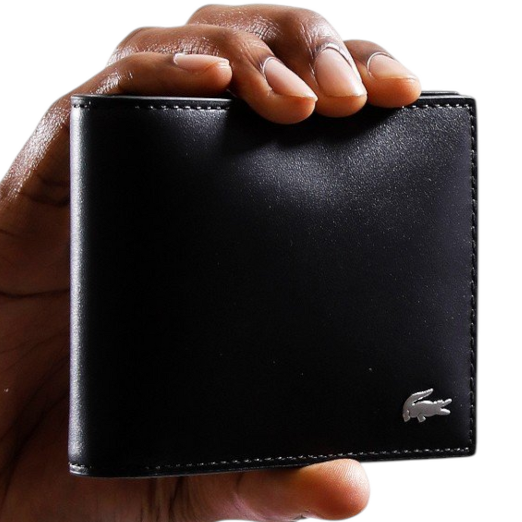 Lacoste Mens Wallet Genuine Leather Small Billfold Credit Card Holder Black