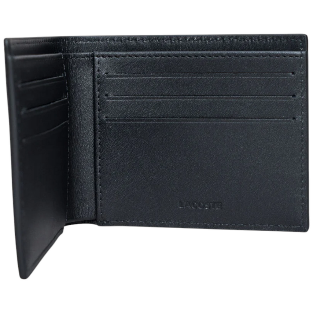 Lacoste Mens Wallet Genuine Leather Small Billfold Credit Card Holder Black