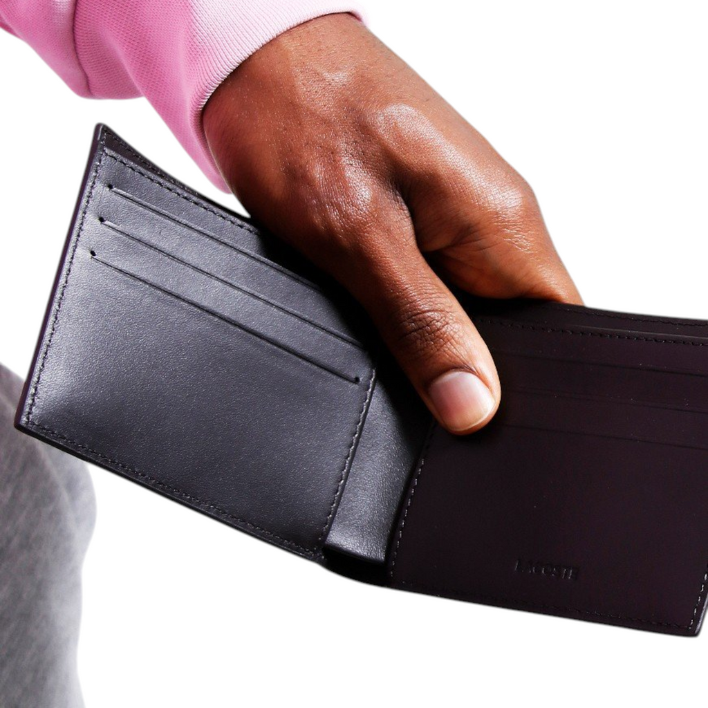 Lacoste Mens Wallet Genuine Leather Small Billfold Credit Card Holder Black