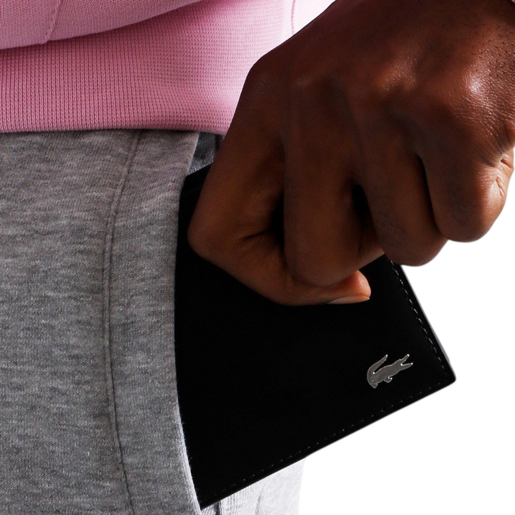 Lacoste Mens Wallet Genuine Leather Small Billfold Credit Card Holder Black