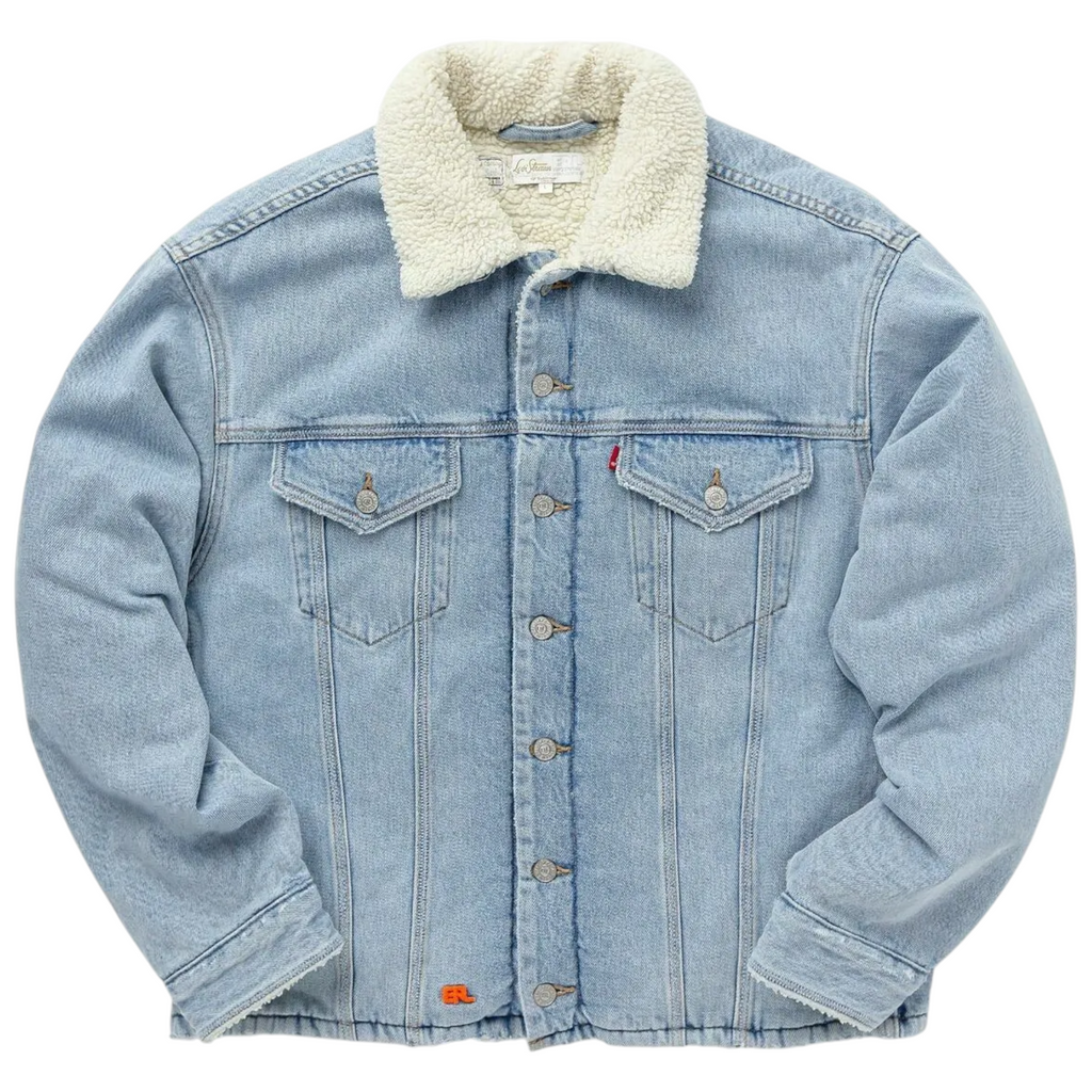 Levis Mens Denim Jacket Sherpa Trucker Woven Blue