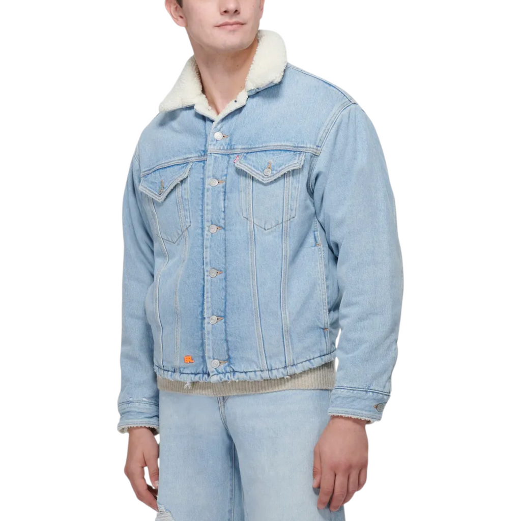 Levis Mens Denim Jacket Sherpa Trucker Woven Blue