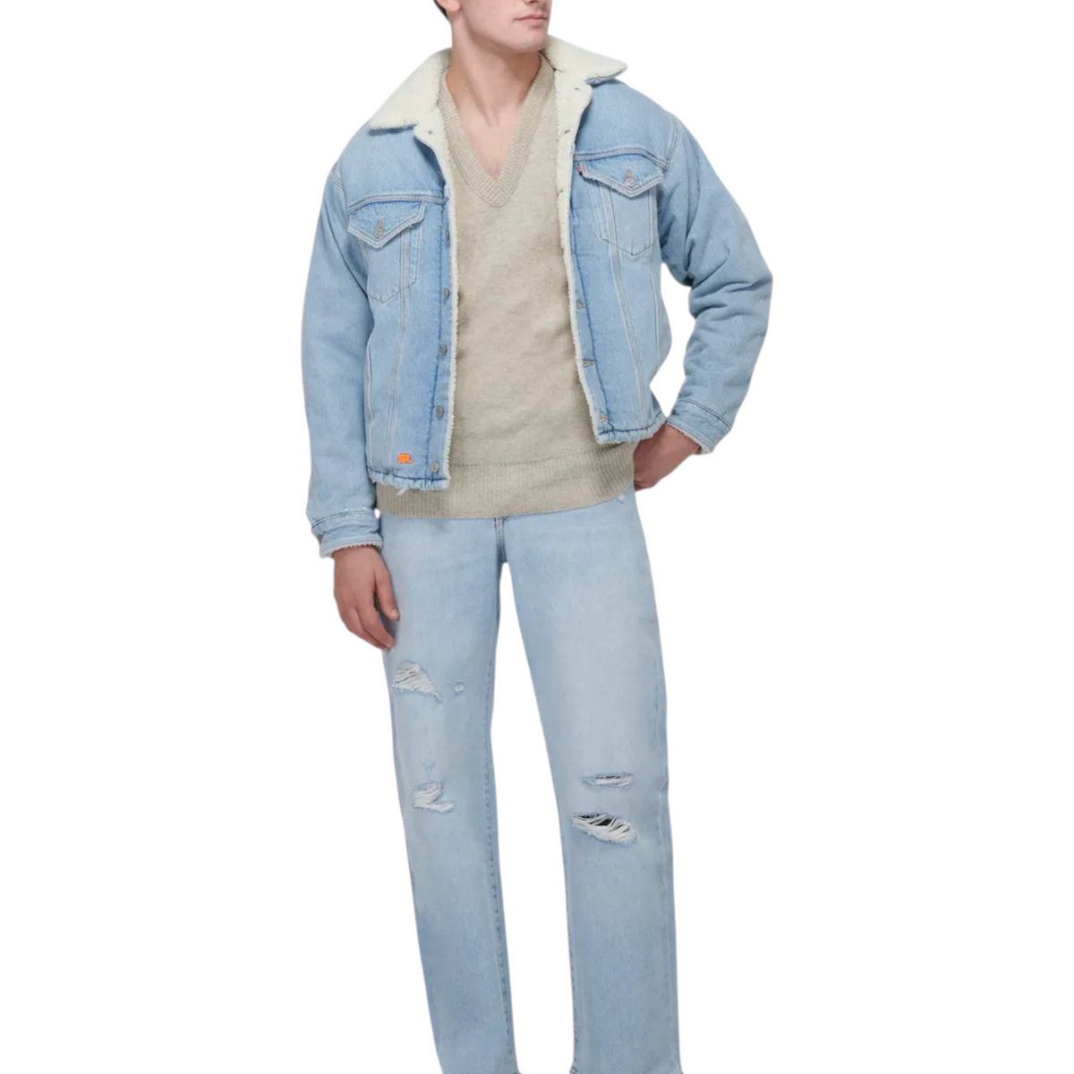 Levis Mens Denim Jacket Sherpa Trucker Woven Blue