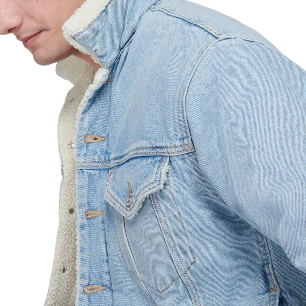 Levis Mens Denim Jacket Sherpa Trucker Woven Blue