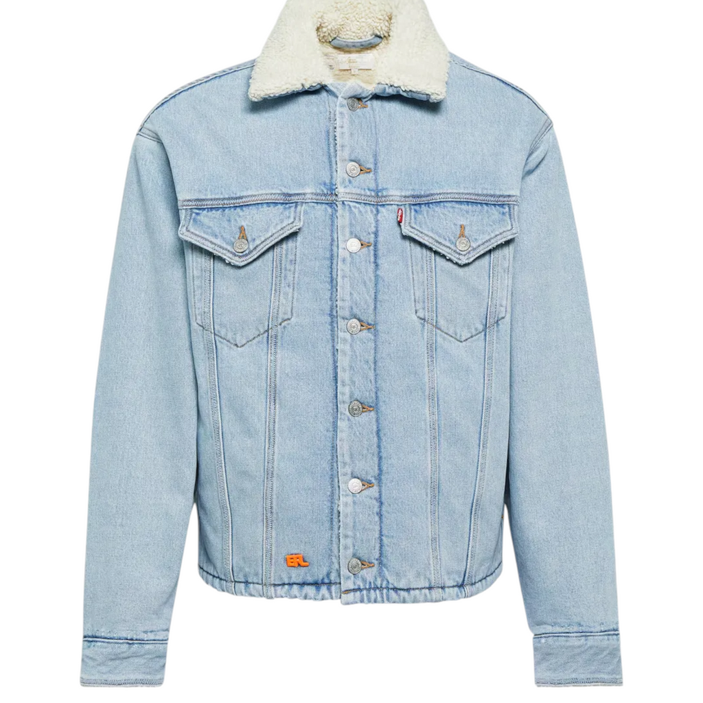 Levis Mens Denim Jacket Sherpa Trucker Woven Blue