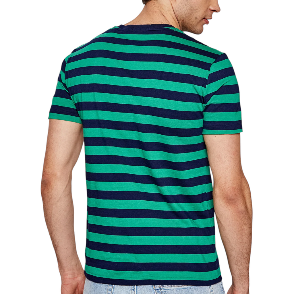 Polo Ralph Lauren Mens T Shirt Crew Neck Green Striped Custom Fit Cotton