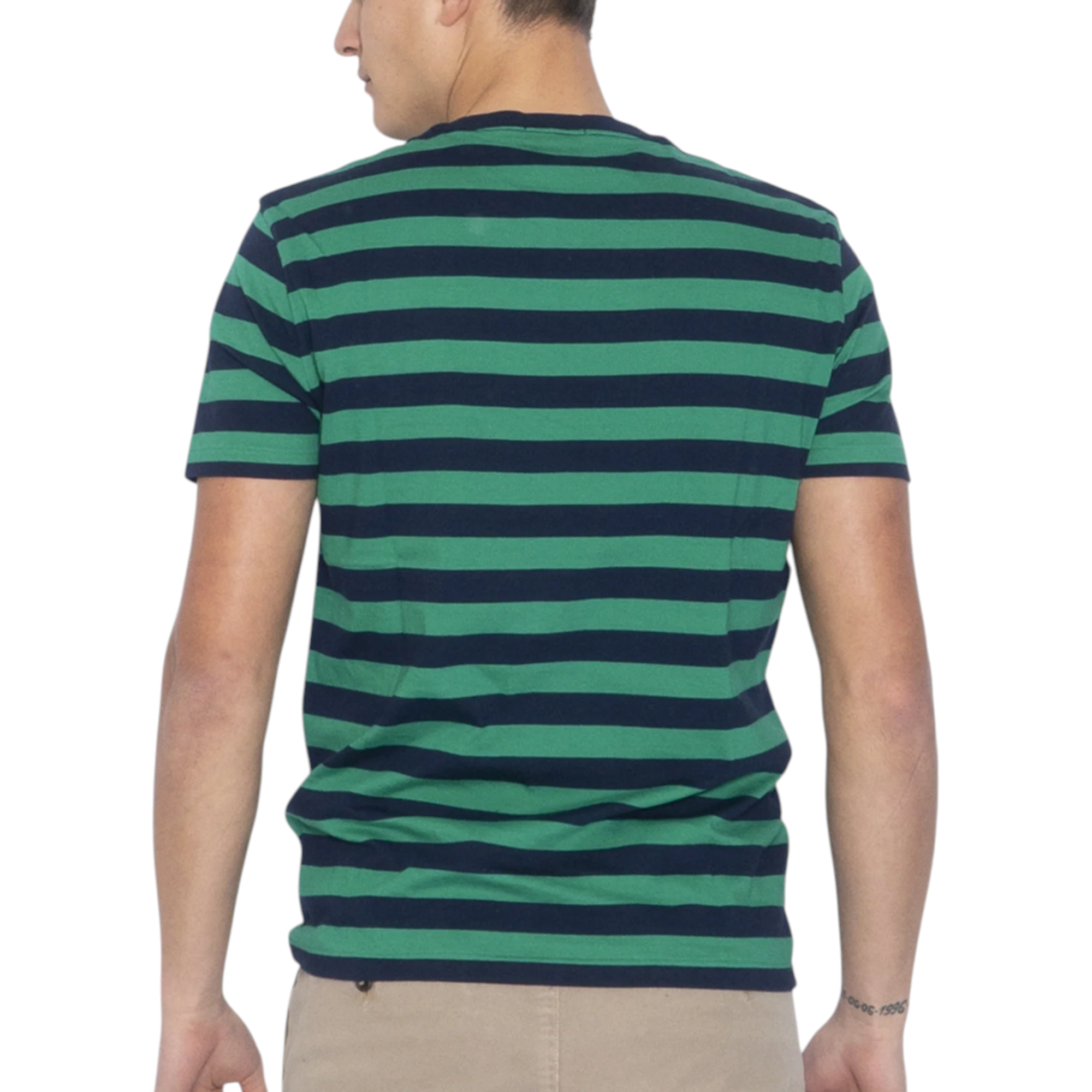 Polo Ralph Lauren Mens T Shirt Crew Neck Green Striped Custom Fit Cotton