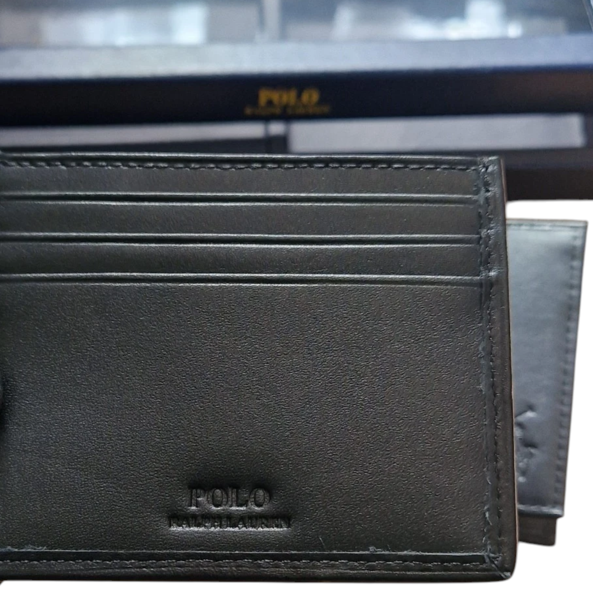 Ralph Lauren Mens Wallet Gift Set Box Leather Bifold Credit Card Holder Black