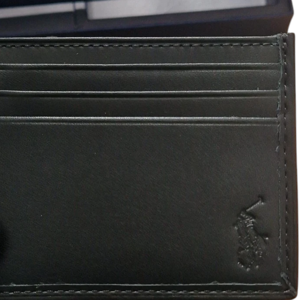 Ralph Lauren Mens Wallet Gift Set Box Leather Bifold Credit Card Holder Black