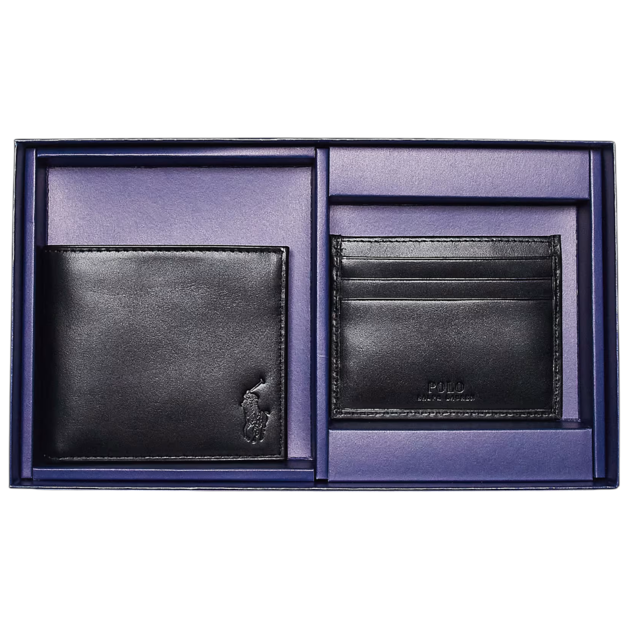 Ralph Lauren Mens Wallet Gift Set Box Leather Bifold Credit Card Holder Black