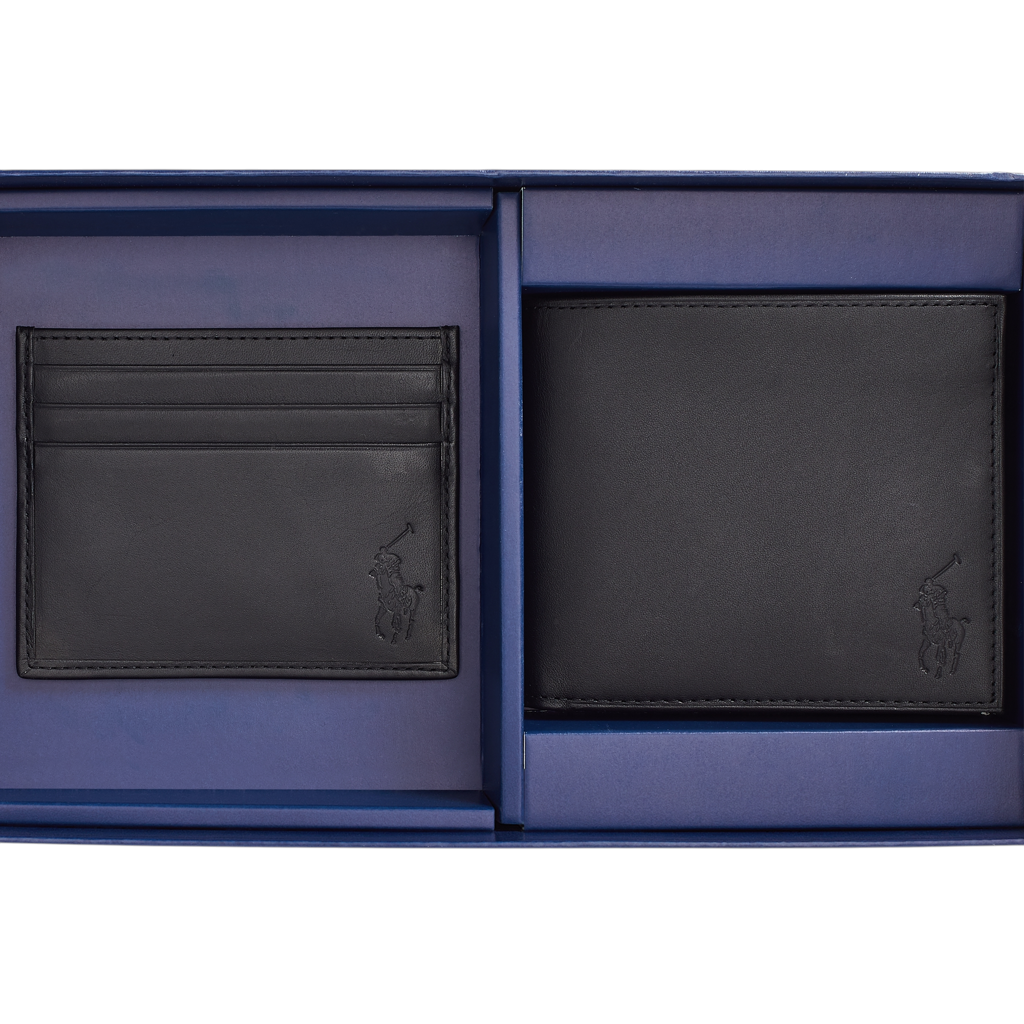Ralph Lauren Mens Wallet Gift Set Box Leather Bifold Credit Card Holder Black