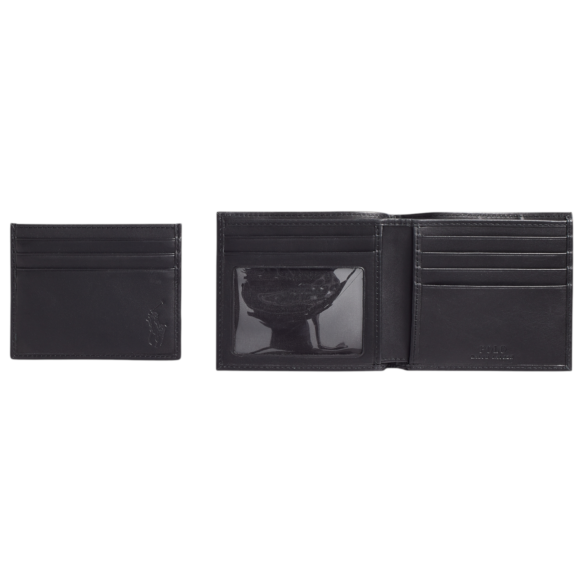 Ralph Lauren Mens Wallet Gift Set Box Leather Bifold Credit Card Holder Black