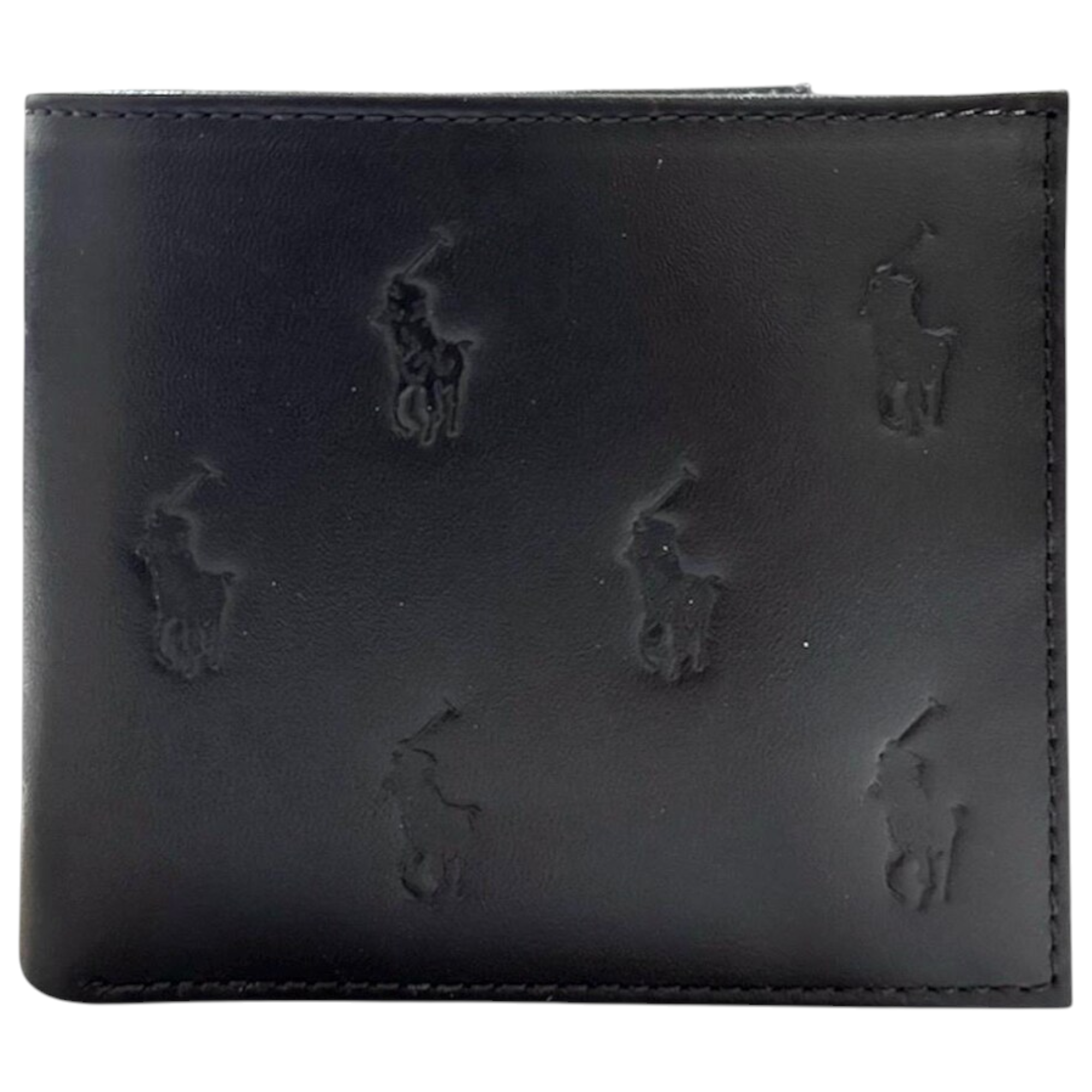 Ralph Lauren Mens Genuine Leather Wallet Multi Embossed Bifold Credit Card Holder Black