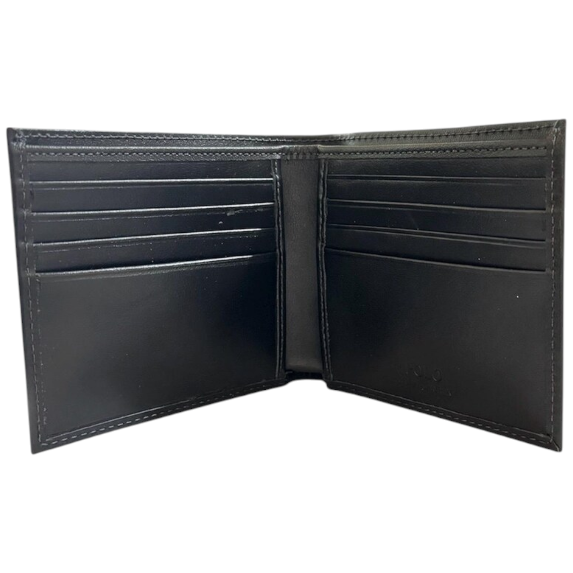 Ralph Lauren Mens Genuine Leather Wallet Multi Embossed Bifold Credit Card Holder Black