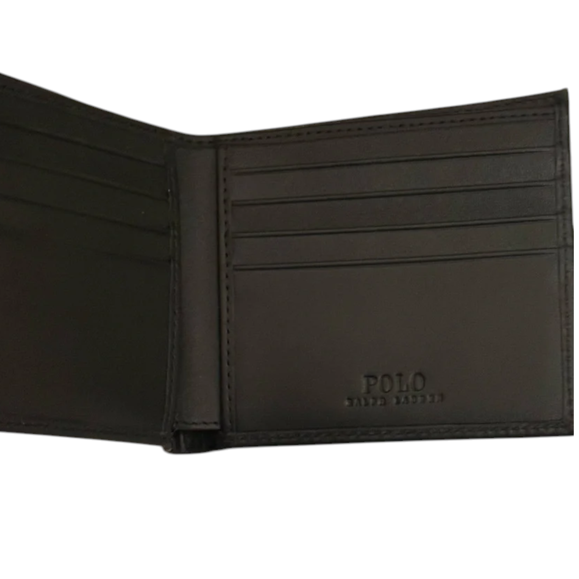 Ralph Lauren Mens Genuine Leather Wallet Multi Embossed Bifold Credit Card Holder Black