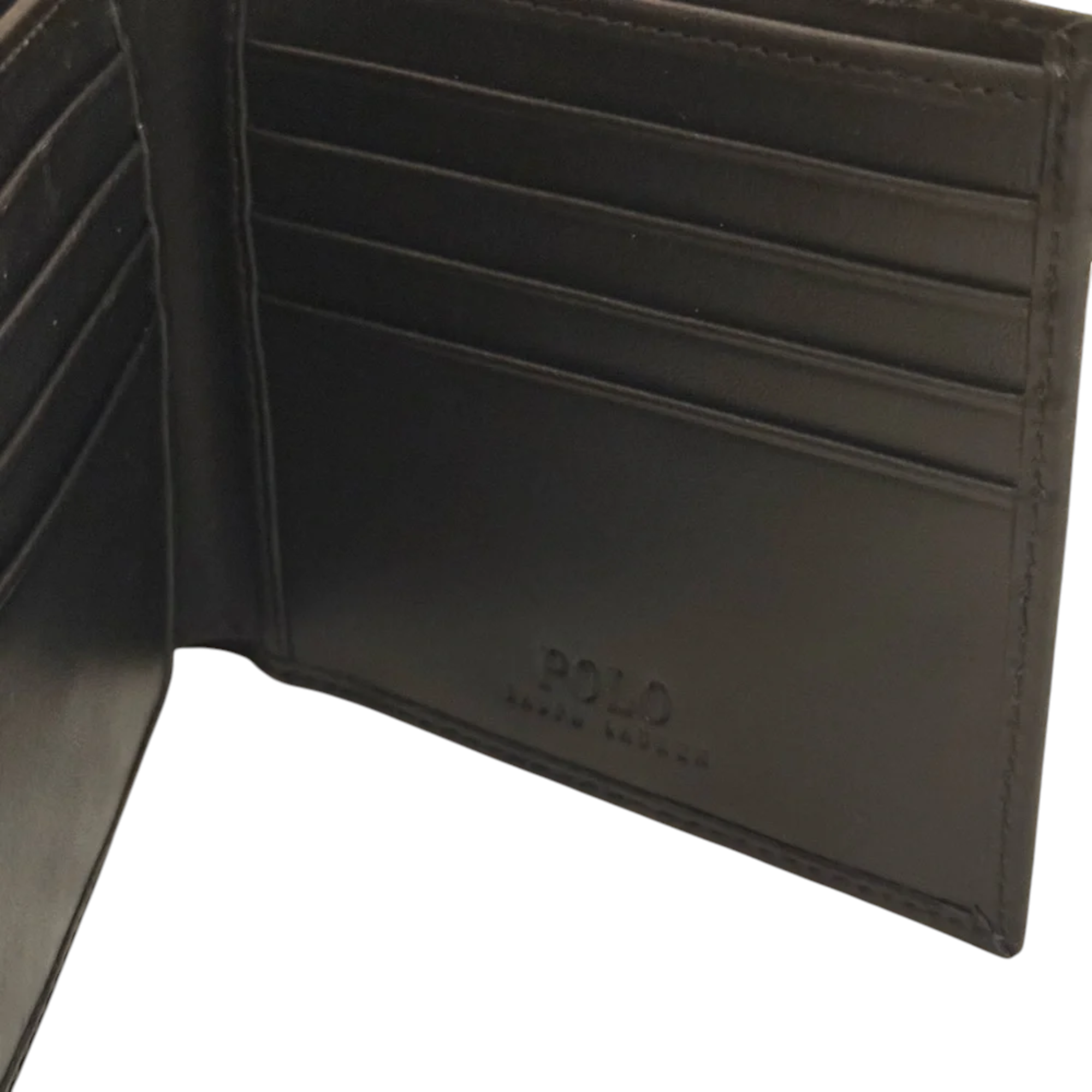 Ralph Lauren Mens Genuine Leather Wallet Multi Embossed Bifold Credit Card Holder Black