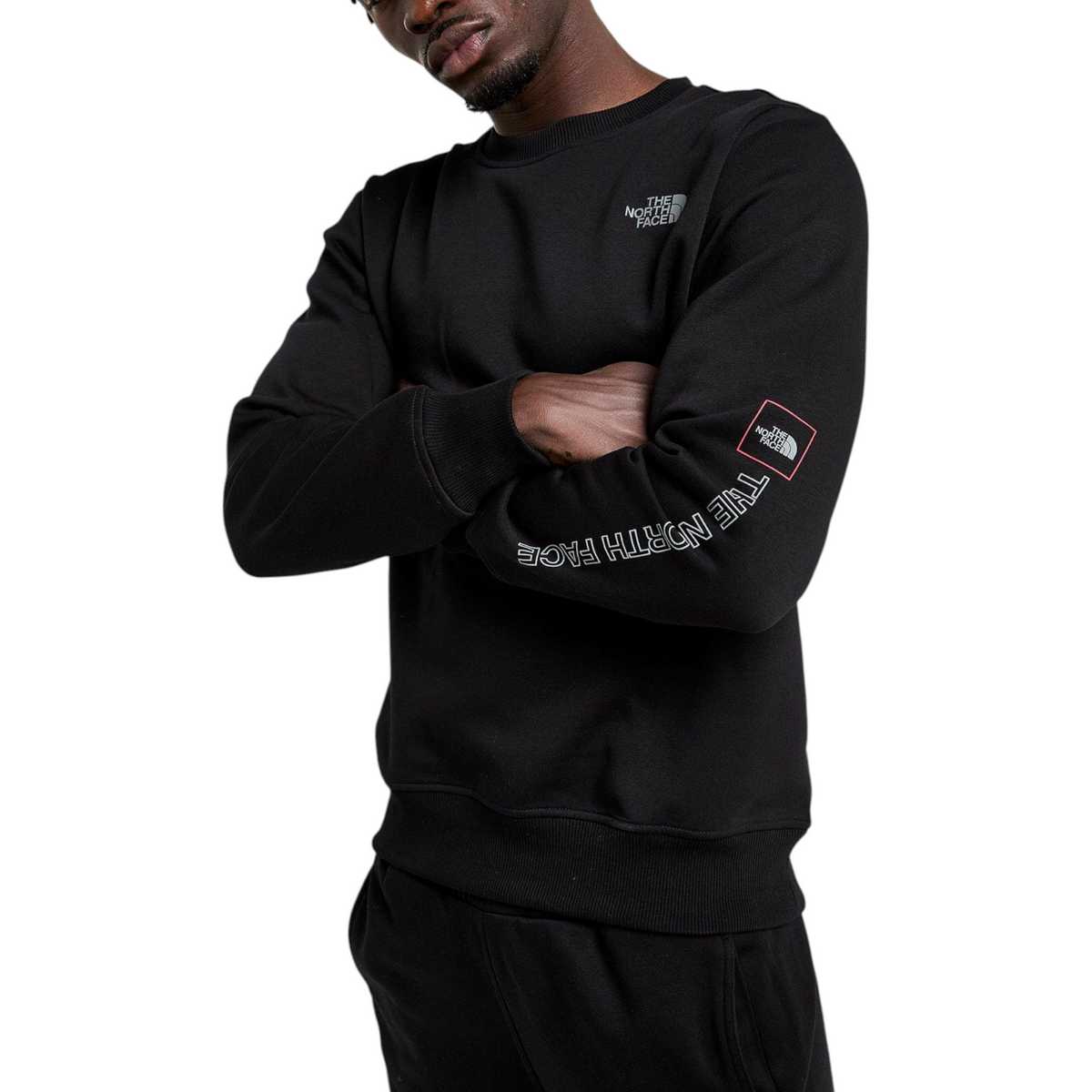 The North Face Mens Tracksuit M Outline Crew Sweatshirt Fleece Jogger Sportswear Black